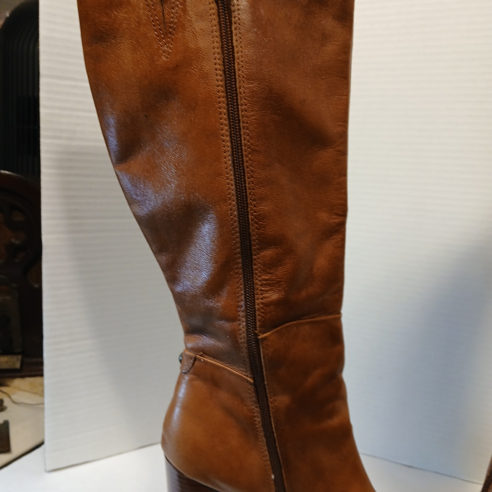 Brown Leather Heeled Boots, Liz And Co, Funky Sexy Fun Vibe,4 Inch Heel Size 8.5 - Picture 5 of 15